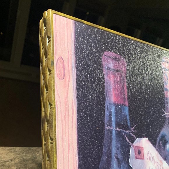 Vintage Wine Canvas w/ Woven Wood Frame 20" X 16" - Picture 4 of 5